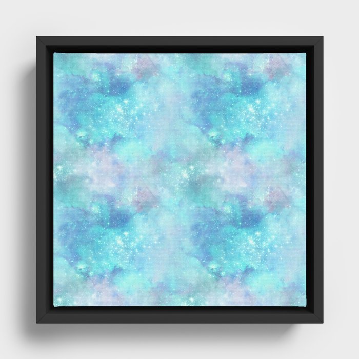 Aqua Blue Galaxy Painting Framed Canvas