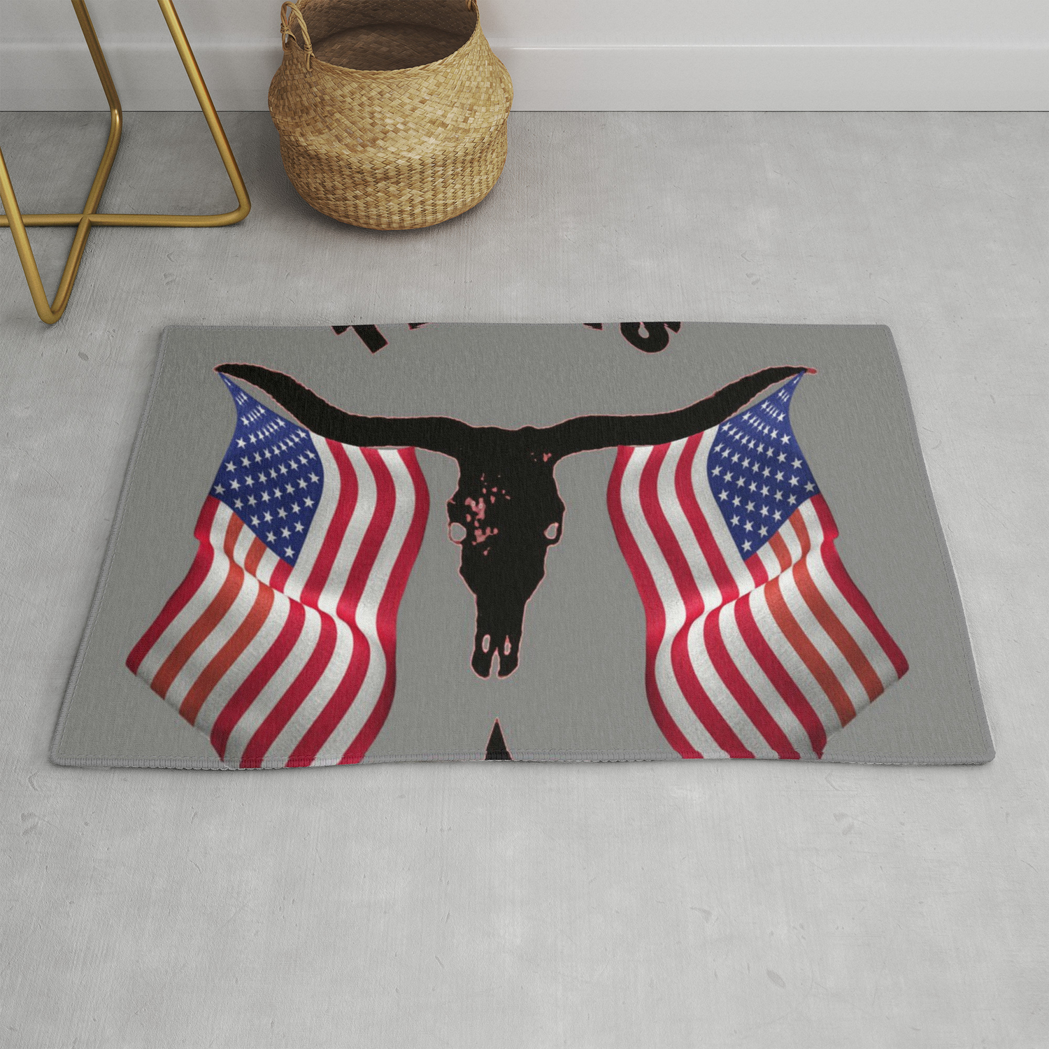 Patriotic American Flag Texas Longhorn Abstract Art Rug By