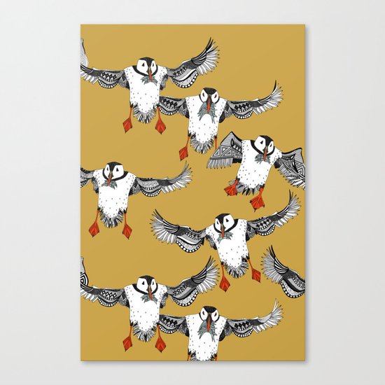 Atlantic Puffins gold Canvas Print