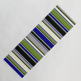[ Thumbnail: Green, Dark Gray, Blue, Beige, and Black Colored Lined Pattern Yoga Mat ]