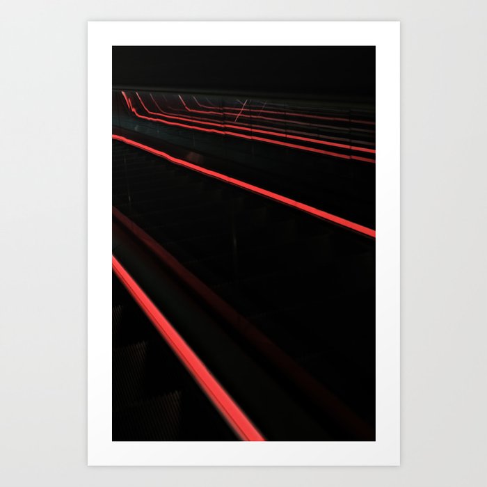 Abstract Escalator Neon Lines 2 // Red Art Print