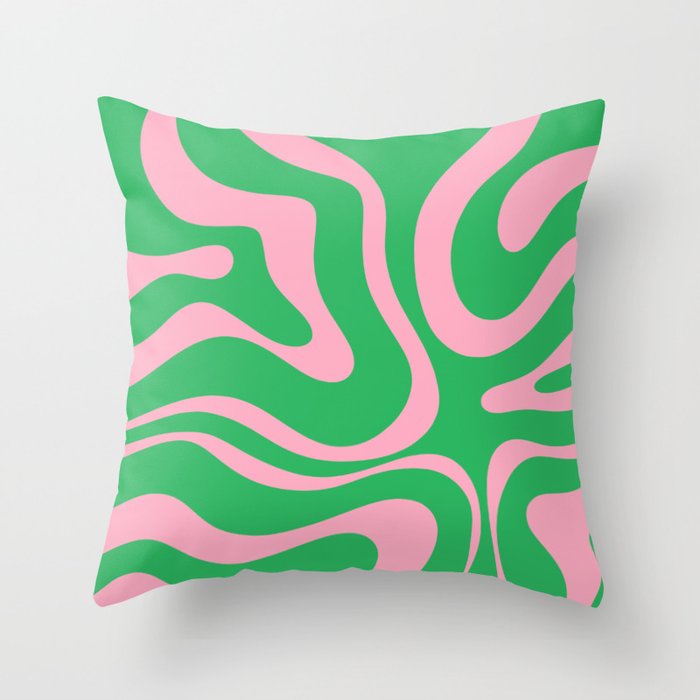 Pink and Spring Green Modern Liquid Swirl Abstract Pattern Throw Pillow