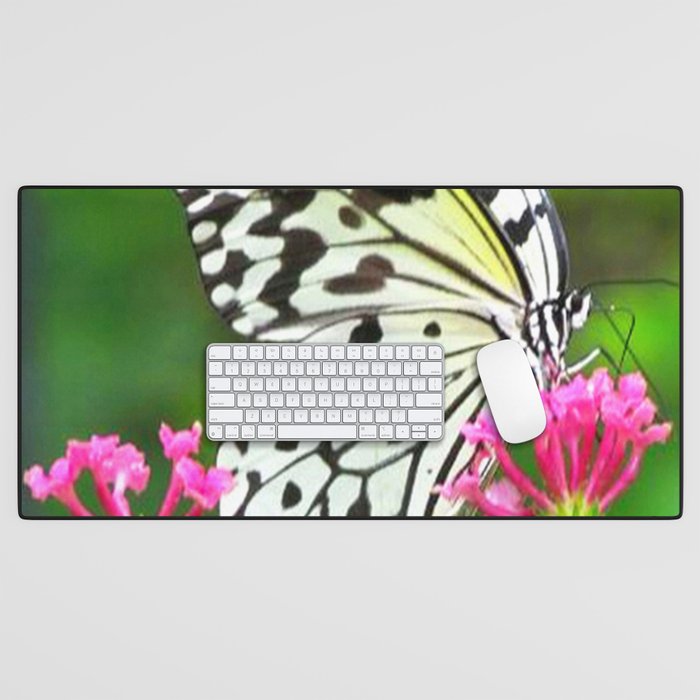 Butterfly and Pink Flowers Desk Mat