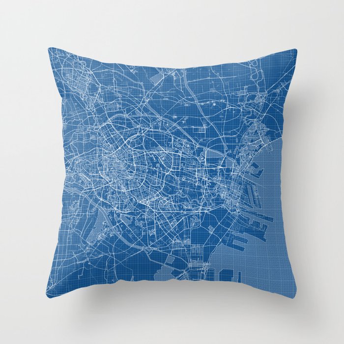 Tianjin City Map of China - Blueprint Throw Pillow