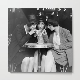 Three girl friends sharing and sipping an aperitif at Paris Cafe portrait black and white photograph - photography - photographs Metal Print | Girl, Black And White, Female, Photo, Girlsrule, White, Roaringtwenties, Sisters, Friends, Black 