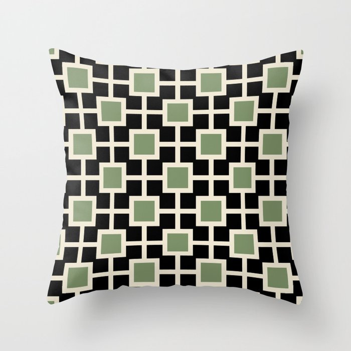 Classic Hollywood Regency Pattern 763 Black Sage Green and Beige Throw Pillow
