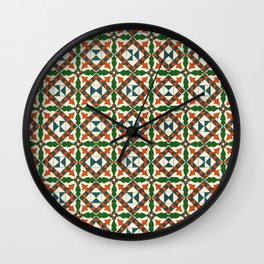 Renaissance Geometric Red, Green and White Elements Wall Clock