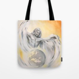 Guardian Angel World Peace - Handpainted Angel Art Tote Bag