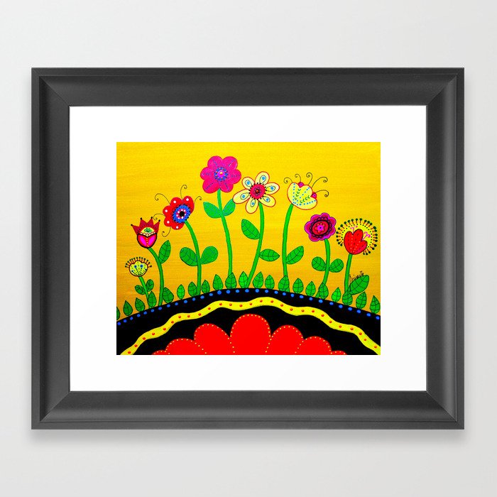 Mexican Folk Art Whimsical Flowers Painting Art Print