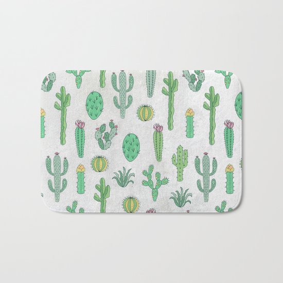 Cactus Pattern White Bath Mat