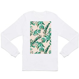 Tropical Palm Leaves Coral Greenery Long Sleeve T-shirt
