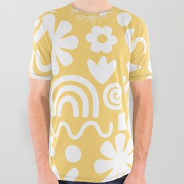 Natural Miscellany Pattern in Light Lemon Yellow and White All Over Graphic Tee