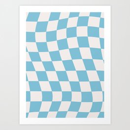Warped Check Pattern Sky Blue Art Print