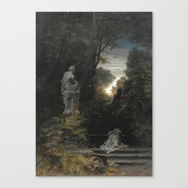 Vintage artwork with statue in forest Canvas Print
