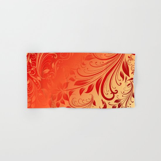 Orange red swirls leaves Hand & Bath Towel