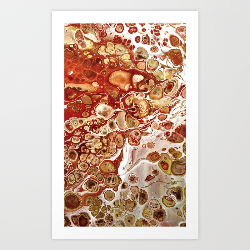 Red And Gold Fluid Pour Abstract Painting Art Print By