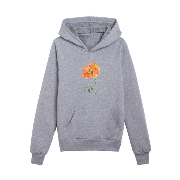 orange rose and a busy bee  Kids Pullover Hoodie