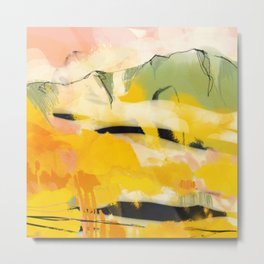 landscape abtract - paysage jaune Metal Print | Modern, Summer, Evening, Yellow, Acrylic, Painting, Spring, Landscape, Mustard, Curry 