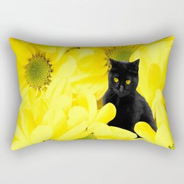 Black Cat Yellow Flowers Spring Mood #decor #society6 #buyart Rectangular Pillow