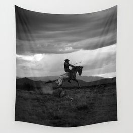 Black and White Cowboy Being Bucked Off Wall Tapestry