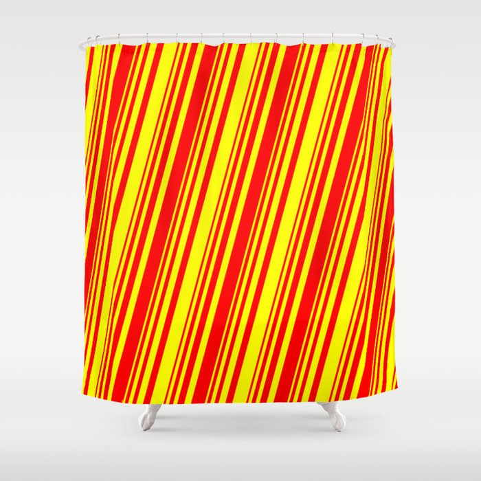 Red and Yellow Colored Lined/Striped Pattern Shower Curtain