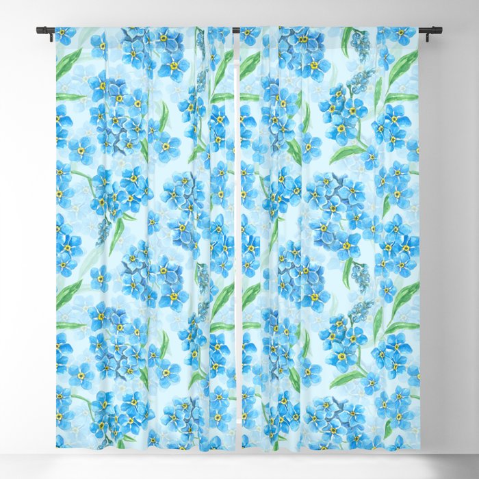Forget me not watercolor flowers on light blue Blackout Curtain