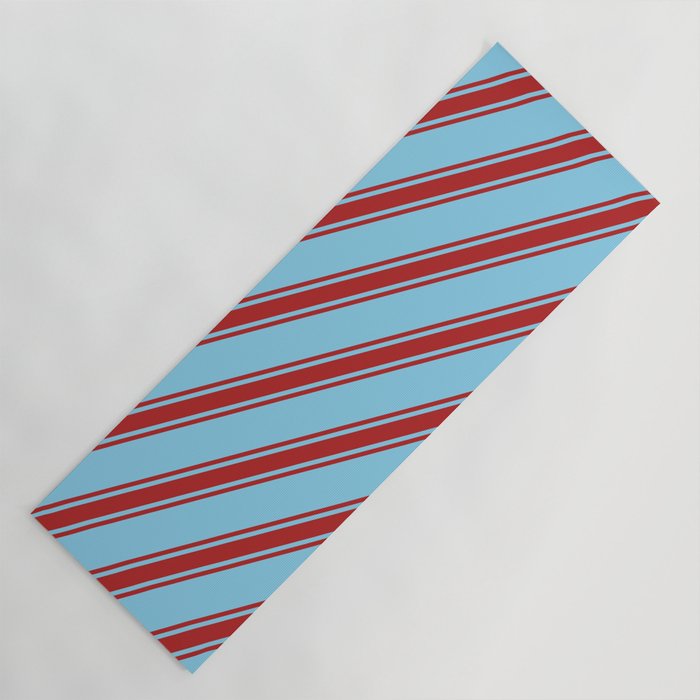 Sky Blue & Red Colored Stripes Pattern Yoga Mat