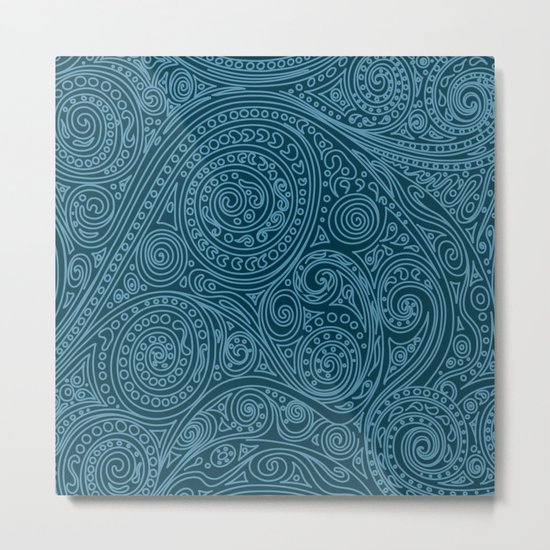 Doodle spiral sea green Metal Print