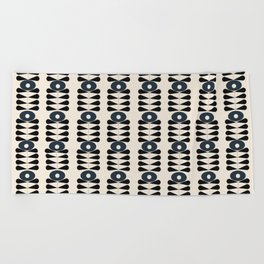 Navy mid century 50s retro flower pattern Beach Towel