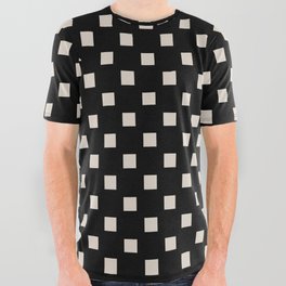 Checkerboard Grid Pattern 522 Black and Linen White All Over Graphic Tee
