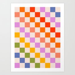 Mid Mod Rainbow Check pattern Art Print
