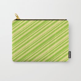 [ Thumbnail: Green & Tan Colored Striped/Lined Pattern Carry-All Pouch ]