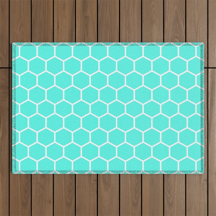 Honeycomb (White & Turquoise Pattern) Outdoor Rug