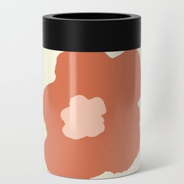Large Pop-Art Retro Flowers in Red Rust on Cream Beige Background Can Cooler
