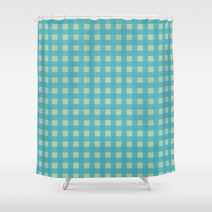 Buffalo Check Plaid In Turquoise And Sage Green Shower Curtain By Fischerfinearts