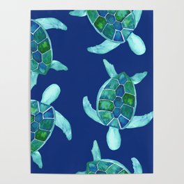 Save the Sea Turtles |Watercolor Blue Green| Renee Davis Poster