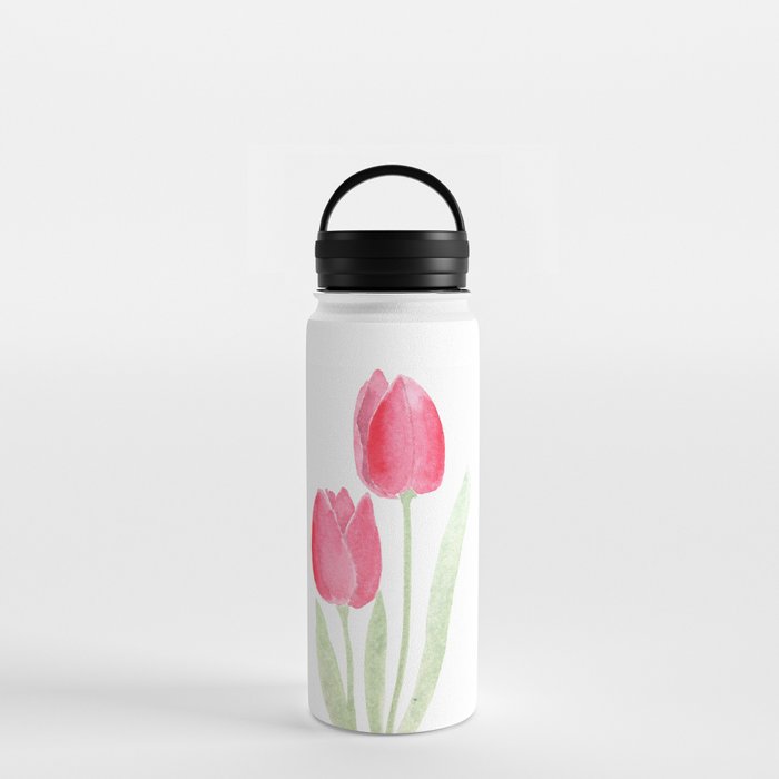 two red tulips watercolor  Water Bottle