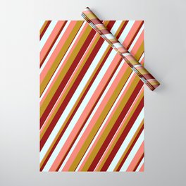 [ Thumbnail: Dark Red, Light Cyan, Salmon, and Dark Goldenrod Colored Lined Pattern Wrapping Paper ]