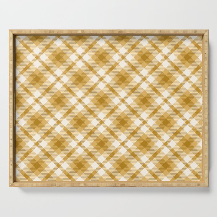 Mustard Yellow Diagonal Tartan Plaid Pattern,Checkered,Gingham,Check,Scottish,Scotland,Stewart,Clan, Serving Tray