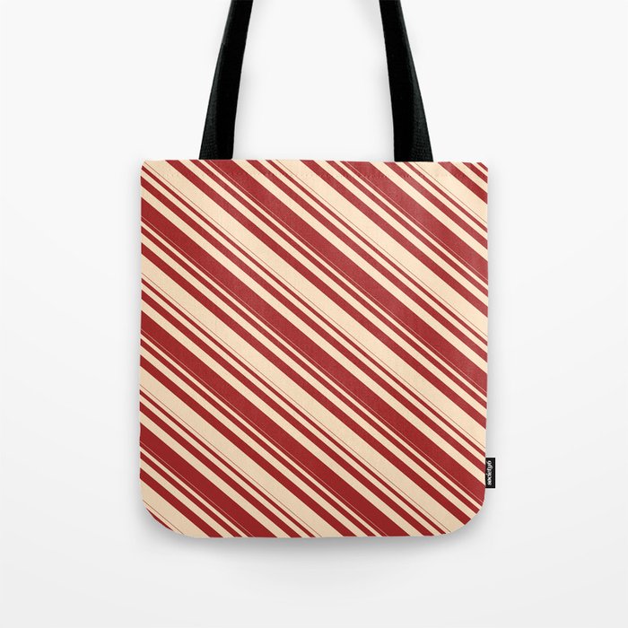 Brown & Bisque Colored Lined Pattern Tote Bag