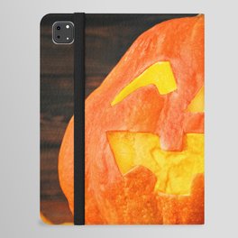 Halloween Pumpkin with Leaves on Wooden Background iPad Folio Case