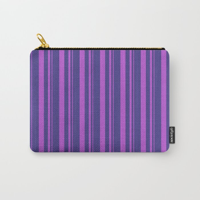 Orchid and Dark Slate Blue Colored Lines Pattern Carry-All Pouch