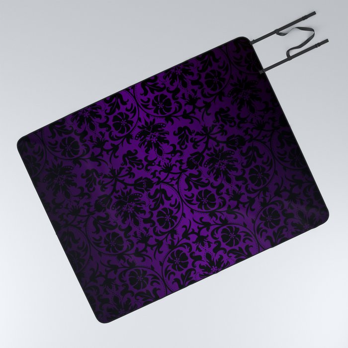 Purple and Black Damask Pattern Design Picnic Blanket