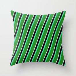 [ Thumbnail: Colorful Green, Forest Green, Light Cyan, Black & Grey Colored Lined Pattern Throw Pillow ]