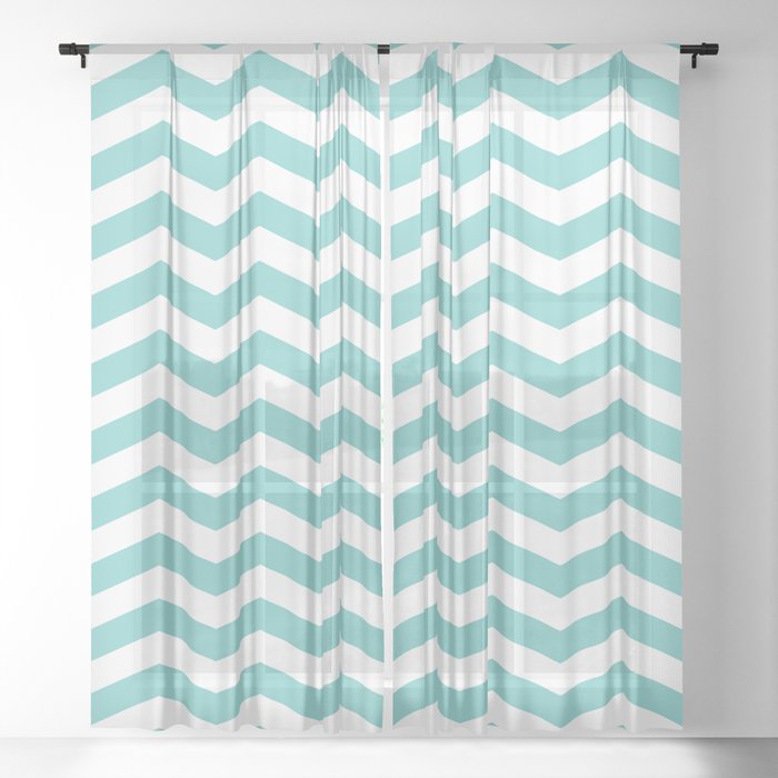Aqua Chevron Pattern Sheer Curtain By Coolfunawesometime Society6