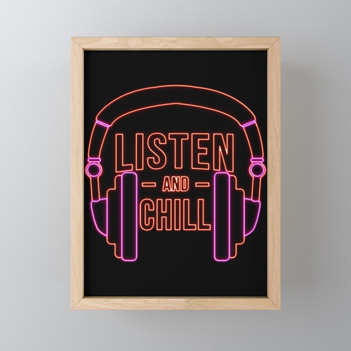 Listen and chill Neon Framed Mini Art Print
