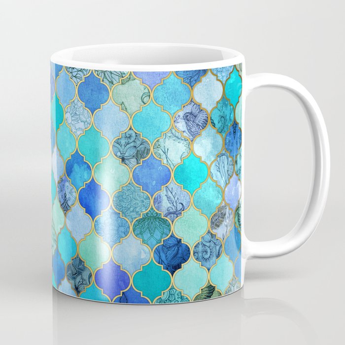 Cobalt Blue Aqua Gold Decorative Moroccan Tile Pattern Coffee