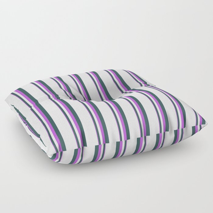 Orchid, Dark Slate Gray & White Colored Stripes/Lines Pattern Floor Pillow