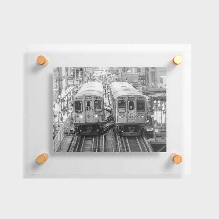 Black and White Chicago Train El Train above Wabash Ave the Loop Windy City Floating Acrylic Print