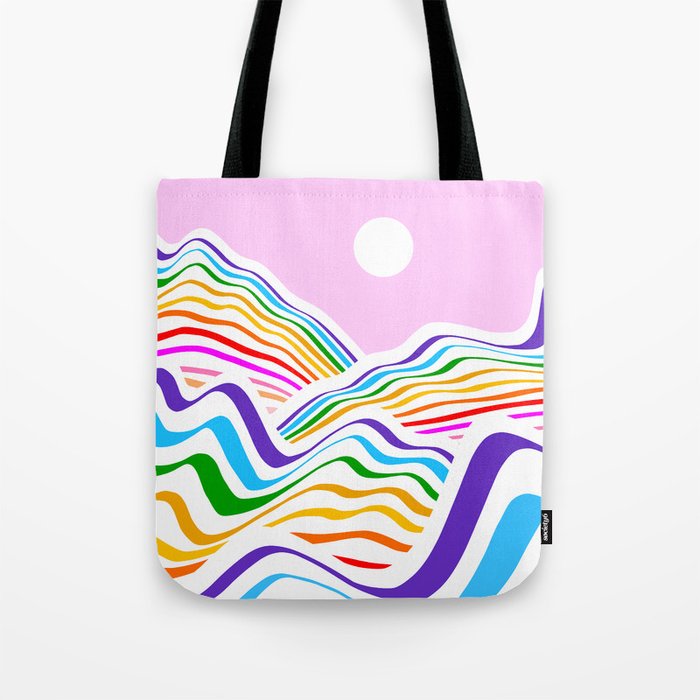 Vibrant Rainbow Wave Landscape Tote Bag